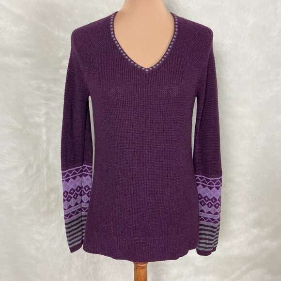 Krimson Klover Purple Gray Waffle Knit Nordic Wool Blend V-Neck Sweater M - Picture 1 of 6